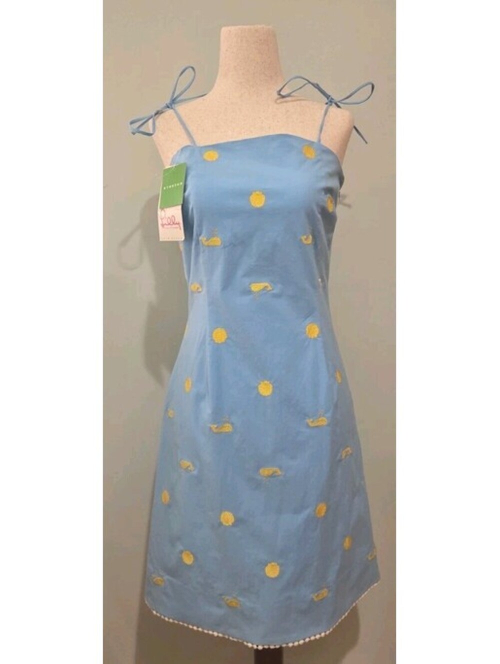 Lilly Pulitzer Sz 8 Lily Pad Cape Cod Blue Cocktail Dress Yellow Whale Vintage - Picture 3 of 10